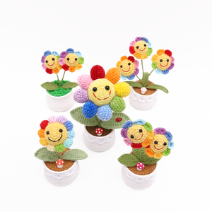 Meilleures ventes : Plante en pot au crochet Tournesol Positif, Fleur arc-en-ciel au crochet, Nouveauté, Cadeaux pour <span class=keywords><strong>la</strong></span> Fête des Mères et Noël - Product Image 1