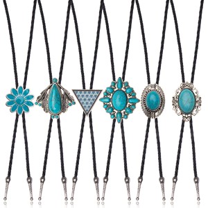 Ensemble de 6 cravates Bolo en pierre turquoise, style western vintage, cravate en cuir tressé faite à la main pour hommes, accessoires de chemise - Product Image 3