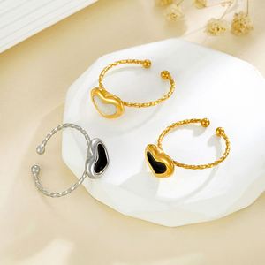 Fashion New Gold Plated Stainless Steel Classic Heart Shaped Gold Waterproof <b>Adjustable</b> <b>Rings</b> - Product Image 6