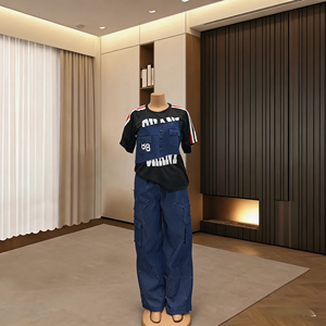 Nouvel ensemble deux pièces unisexe été 26 : T-shirt court, <span class=keywords><strong>pantalon</strong></span> long, pull, <span class=keywords><strong>pantalon</strong></span> de survêtement, délavé, taille haute, avec lettres, effet usé, pour le commerce international - Product Image 4