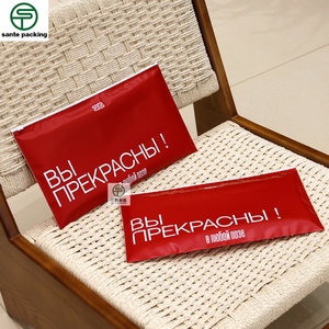 Custom Typographic Logo Clothes Zip Bag Cpe Matte RED Frosted Zipper Mailing Bags for Clothing Packaging - Product Image 2