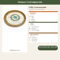 Plateau en mosaïque de coquillages en rotin fait main, décor en nacre motif tournesol, plateau de service pour fruits, vente en gros OEM, plateau de service en mosaïque