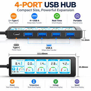 Hub USB de 4 puertos con pantalla, base de expansión USB 3.0 para computadora portátil y de escritorio. - Product Image 3