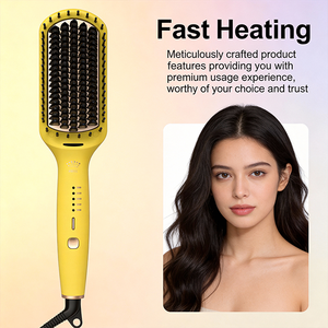 Brosse lissante ionique 2-en-1 professionnelle en bambou ultra-lisse pour usage domestique, <span class=keywords><strong>peigne</strong></span> électrique <span class=keywords><strong>anti</strong></span>-<span class=keywords><strong>poux</strong></span> tendance, vente en gros - Product Image 4