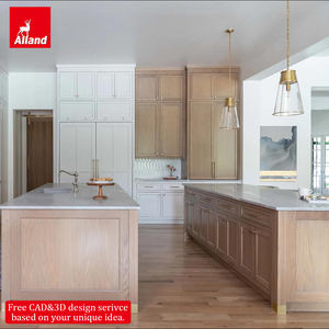 Buffet <span class=keywords><strong>d</strong></span>'angle de cuisine Alland en chêne <span class=keywords><strong>blanc</strong></span> naturel, à grande hauteur, avec portes vitrées et arche, meuble de rangement de luxe - Product Image 3