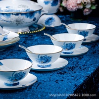 Service de vaisselle en porcelaine fine de Jingdezhen, style chinois moderne, luxe léger, esthétique raffinée, compatible micro-ondes, ensemble de bols et assiettes, idéal pour les cadeaux de déménagement et les occasions professionnelles