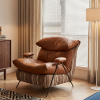 Retro Echtleder Klappbarer Sessel, Luxuriöser Relaxsessel für Wohnzimmer, Designer-Möbel für Apartments