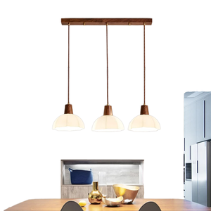 San Liang Lustre LED au design chinois moderne, en bois, à trois têtes, en verre, E27/E26, style scandinave, blanc chaud 3000K, 360 - Product Image 5
