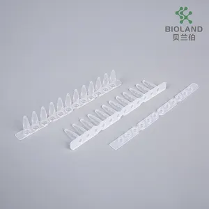 Bioland Lab Supplier PCR Tubes 0.1ml Optical 8 Tube Strip Flat Cover Transparent PP Material For Laboratory Test Supplies