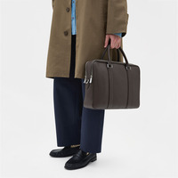Porte-documents en cuir véritable pour homme avec logo personnalisé, fermeture éclair double, lisse, de luxe, classique, pour ordinateur portable, usage quotidien