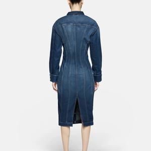 เดรสยีนส์สีน้ำเงินทรงยาวแบบใหม่จากผู้ผลิต  ชุดเดรสยีนส์ติดกระดุมสำหรับผู้หญิง - Product Image 2