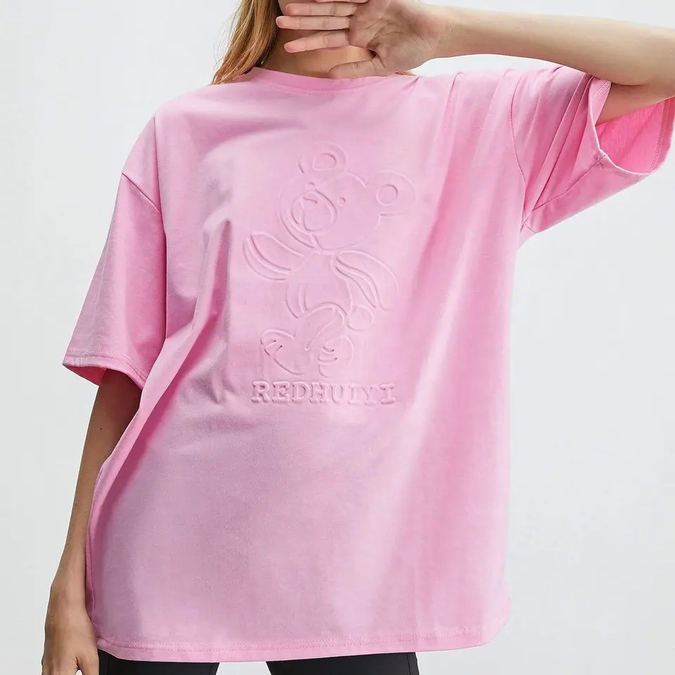Wholesale clothing street wear fashion high quality oversized tshirt embossed cotton t shirt for women