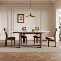 Juego de Comedor Moderno Minimalista de Lujo Marca Haavk, con Cubierta de Piedra Sinterizada Blanca, Marco Ovalado de Madera, Duradero y Ecológico para el Hogar