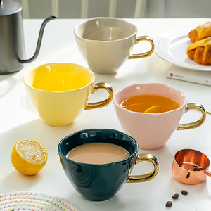 Taza de Cerámica Estilo Nórdico con Esmalte de Color y Baño de Oro para Desayuno, Café o Leche - Product Image 5