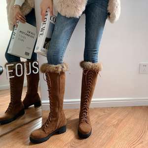Warm Brown Furry Knee High <b>Boots</b> <b>Women</b> Lace-up Non-slip Outdoor Winter <b>Boots</b> Faux Suede Casual Footwear - Product Image 4