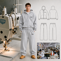 Ensemble de survêtement décontracté pour homme : sweat à capuche zippé en coton épais et pantalon de jogging surdimensionné avec passepoil contrastant – Collection Streetwear