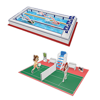 Puzzle Kertas 3D Model Stadion Olahraga, Kolam Renang & Lapangan Tenis, Kit DIY Kreatif Edukatif, Mainan Hadiah