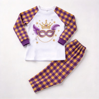 Ensemble de pyjamas pour enfants Mardi Gras, manches raglan à carreaux, imprimé crocodile, vêtements de nuit pour enfants pour les fêtes et les défilés