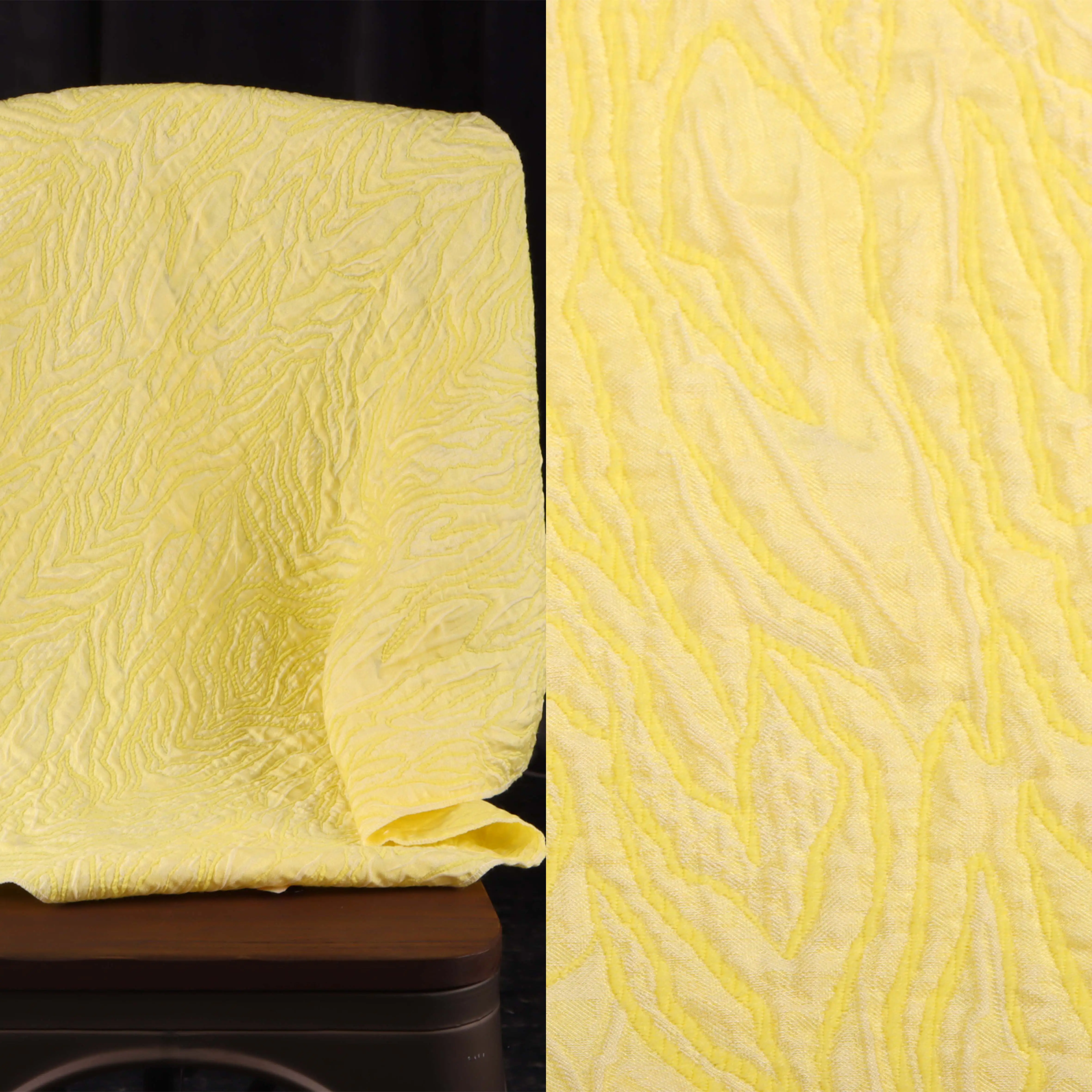 XY8759 Jia Yi บทคัดย่อลายผ้า Jacquard สีเหลืองอะคริลิไนล่อนโพลีเอสเตอร์ผ้า3D ริ้วรอยผ้า