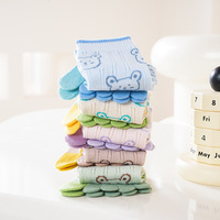Chaussettes d'été en coton à cinq doigts, motif ours de dessin animé, absorbantes, pour enfants, usage quotidien en extérieur, vente en gros