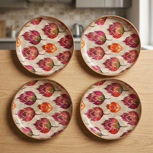 Floral <b>Tulip</b> Pattern Coaster with <b>Red</b> and Pink Botanical Print for Elegant Home Decor and Dining Table - Product Image 2