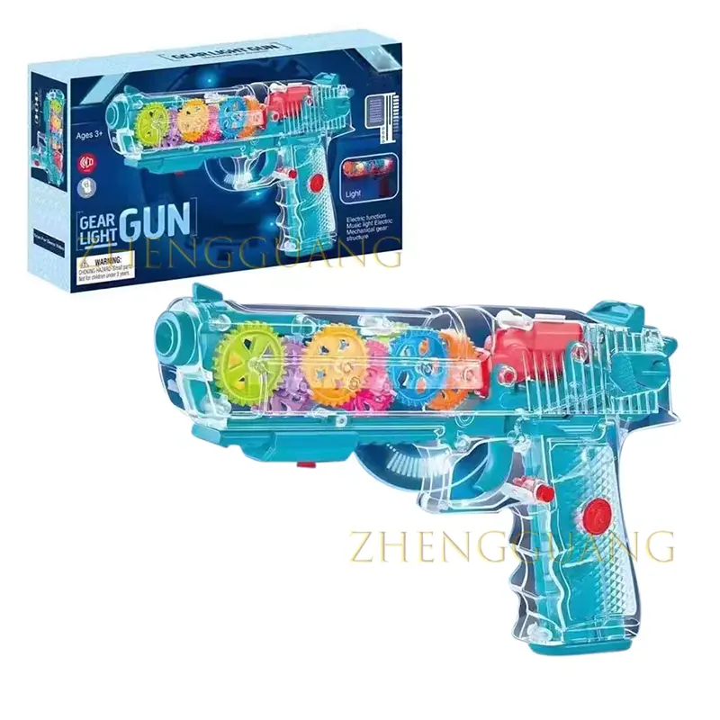 Zhengguang Transparante Gear Trillingen Pistool Elektrische Speelgoed Knipperende Bo Grappige Concept Toy Guns Met Licht En Muziek
