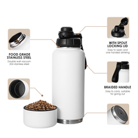 Bouteille d'eau portable pour chien en acier inoxydable 3 en 1, isolée, pour les voyages en plein air, avec bols pour chien, distributeur de nourriture et d'eau