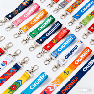 Biểu Tượng Tùy Chỉnh Dệt Thêu Polyester Ngắn Keychain Dây Buộc Xe Máy Dây Buộc Cổ Tay Với Móc - Product Image 1