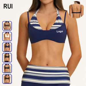 RUIQUWIN Wholesale Women's Halter <b>Neck</b> Backless Sports Bra Contrast Color Printed Yoga Bra <b>Padded</b> Gym Clothes Workout Top - Product Image 1