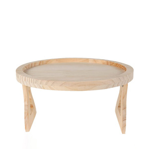Wooden Sofa Armrest Tray Round With <b>Legs</b> Foldable Storage Rack For Sofa <b>Table</b> Natural Wood Color - Product Image 5