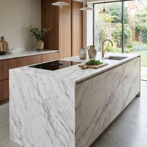 Pierre de quartz artificielle 3D OEM moderne à motif bordeaux haute contrastation pour dessus de meuble sur mesure, îlot de cuisine, meuble-lavabo - Product Image 3