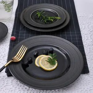 PITO exclusivo redondo restaurante porcelana preto jantar ware conjuntos cerâmica jantar pratos para restauração