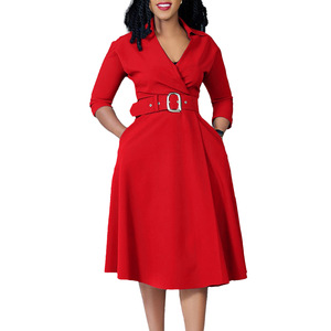 D478 Ropa de mujer Primavera Nueva moda Po Sid Cor Cintura alta Elegante Vestido de talla grande - Product Image 4