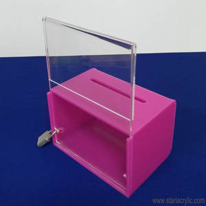 Boîte de don en acrylique <span class=keywords><strong>rose</strong></span> pour collecter des fonds Boîte de collecte de bulletin de vote avec fente et serrure Boîte de dessin pour tirage au sort - Product Image 4