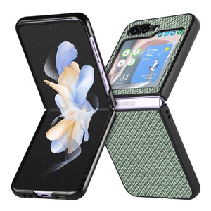 Funda Magnética con Tapa para <span class=keywords><strong>Samsung</strong></span> Galaxy Z Flip7 Z Flip6 Z Flip5, Textura de Carbono, Cuero PU, Ventana de Visualización, Ranura para Tarjetas, Anillo de Soporte - Product Image 1