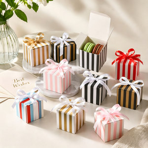 Low MOQ Mini Square Striped Candy <strong>Box</strong> <strong>Packaging</strong> With Ribbon <strong>Chocolate</strong> Container for Wedding Baby Shower Birthday Party Supplies - Product Image 5
