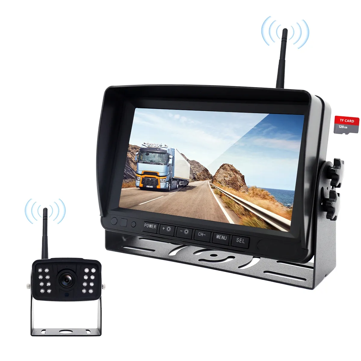 Monitor de marcha atrás de 7 pulgadas para coche, cámara inalámbrica AHD con DVR, visión nocturna, grabadora de respaldo inverso, Wifi, el más vendido