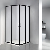 Cabine de douche d'angle moderne avec porte coulissante carrée, disponible en cadre en aluminium chromé/doré/noir