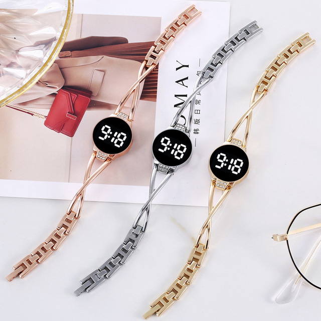 New Style for Korean LED Waterproof Fashion Watch Touch Screen Women's Decorative Alloy Band Electronic Watch