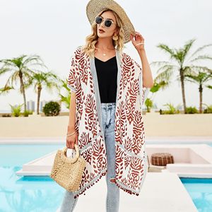 Nuevo protector solar para vacaciones en la playa, chales grandes, cárdigan holgado de verano para mujer, estampado Floral exterior, Bikini, vestido para cubrir la playa, caftán - Product Image 3