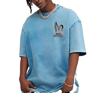 T-shirt à manches courtes tie-dye surdimensionné pour homme, col rond, style streetwear, jersey de coton, coupe longue, bleu - Product Image 1