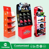 Présentoir de sol en carton personnalisé pour casquettes de baseball, unités de présentation de chapeaux en carton, présentoirs de vêtements et t-shirts en carton