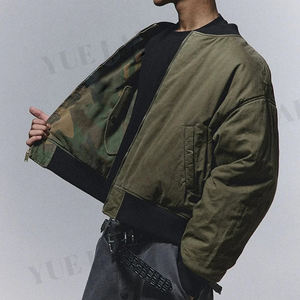Custom Vintage Washed Camouflage Puffer <strong>Jacket</strong> Zipper Stand Collar Sun Faded Cotton Twill Crop Reversible Padded Bomber <strong>Jacket</strong> - Product Image 5