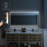 Miroir de salle de bain mural en acrylique de haute qualité, avec cadre, réglable, à LED, interrupteur tactile, anti-buée et résistant à l'eau, directement de l'usine