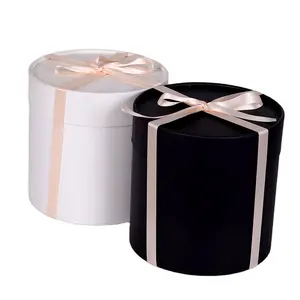 礼品盒包装可爱圆筒纸板帽盒圆纸花定制黑白礼品工艺品刚性盒3天