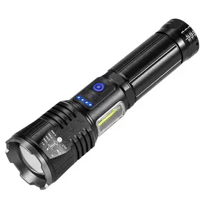 Most Powerful 15W Zoomable Emergency Warning Flash Light COB LED Torch Flashlight with White Laser Lamp