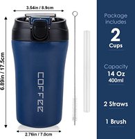 Tasses à café isothermes en acier inoxydable de 14 oz avec couvercle 2-en-1 anti-fuite, mugs à thé thermiques à double paroi avec paille pour boissons chaudes et froides
