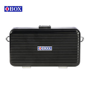 Trousse de maquillage Obox en alliage d'aluminium, verrouillable, design rayé, portable, pour organiser les bijoux à la maison, rose et noir - Product Image 4