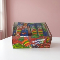 Permen Lollipop Superloves Fruit Twister Pelangi Berwarna-warni Rasa Buah Campuran Keras Dibungkus Secara Individual dalam Kotak Display