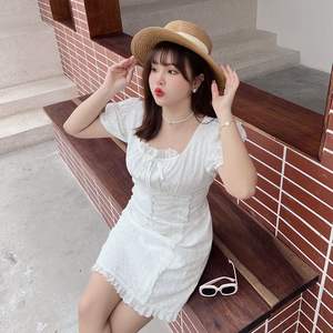 รันฉีชุดเดรสแขนสั้นไซส์ใหญ่สีขาว คอเหลี่ยม แต่งลูกไม้ ลำลอง ใส่ได้ทุกวัน N7690 - Product Image 5